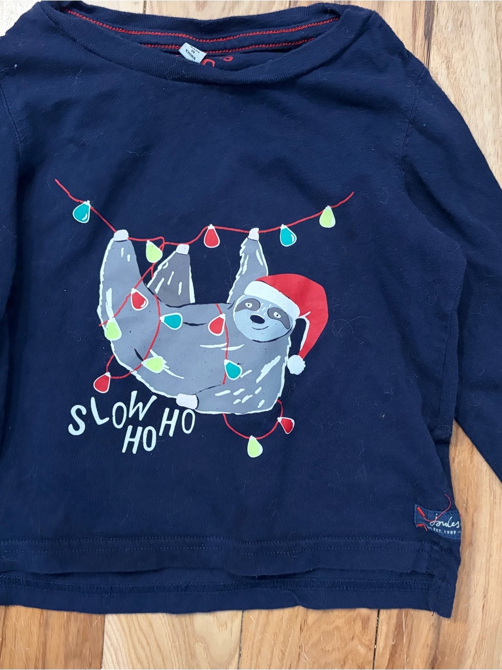 Joules Navy Long Sleeve Tee with Festive Sloth